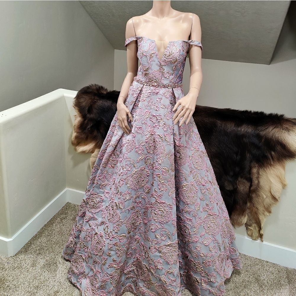 Elegant Pink and Gray Prom Dress